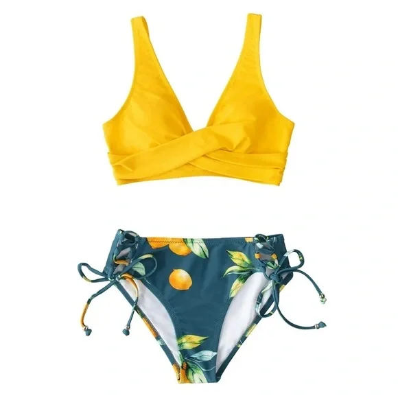 Women's Two Piece Padded Retro Lemons Bikini Set swimming suit NWT‎ - Picture 3 of 4